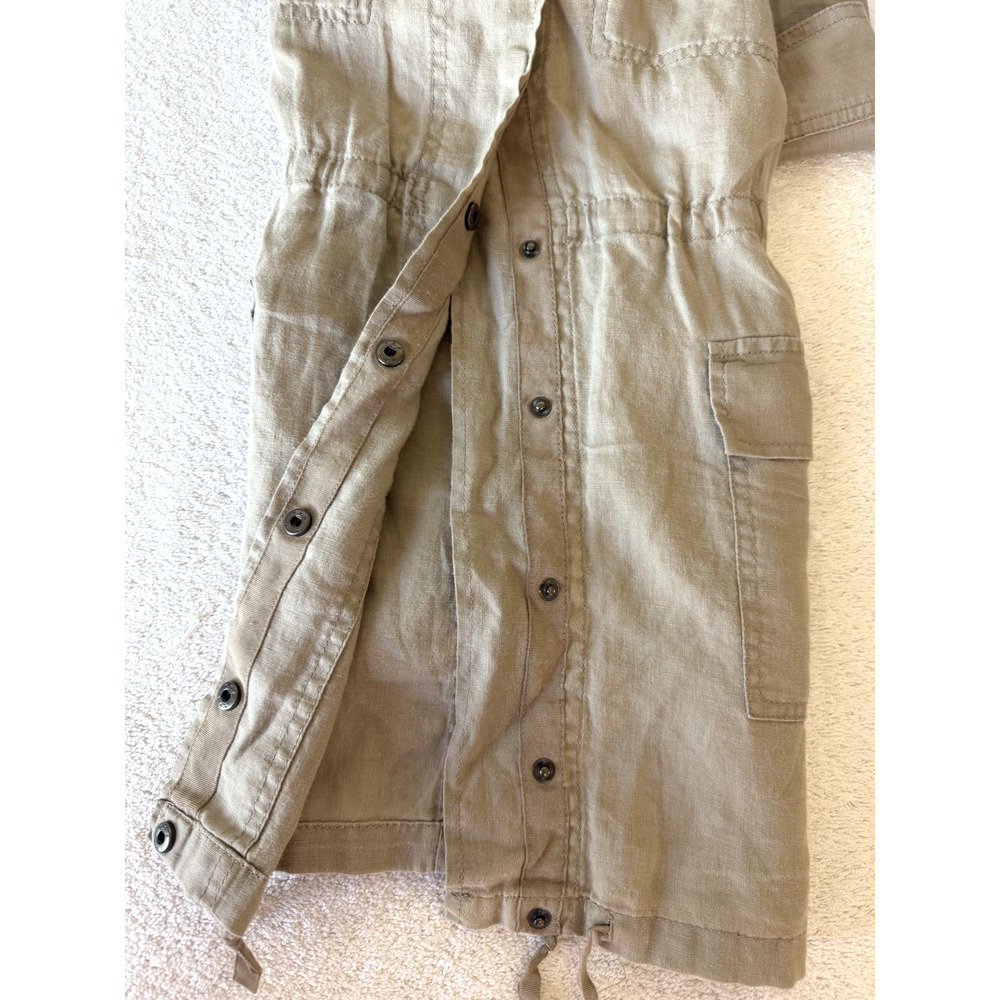 100% Linen Utility Jacket Hooded Safari Minimalist Pockets Beige Cinched Sz-M - Picture 3 of 8